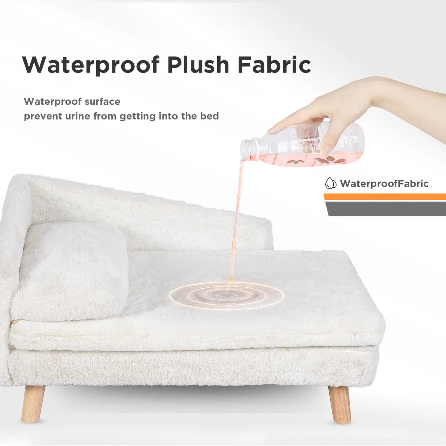 Pet Plush Lounge Sofa with Wood Legs and Soft Waterproof Cushion - Beige