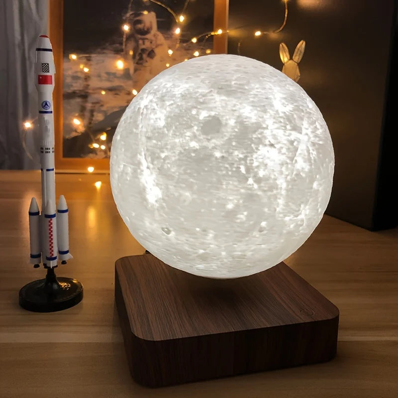 Magnetic Floating Moon Table Lamp with 3 Lighting Modes, 3D Printed Surface.