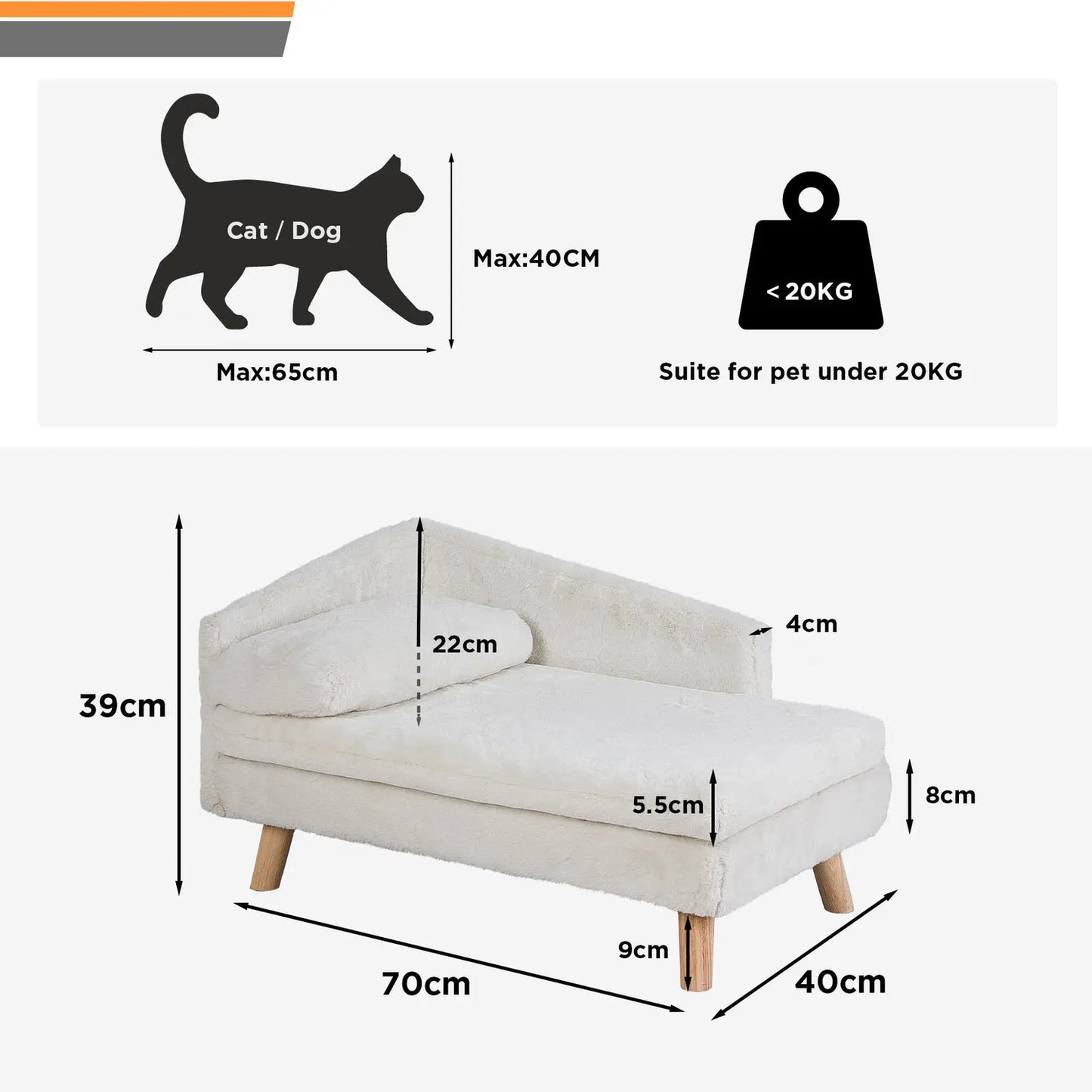 Pet Plush Lounge Sofa with Wood Legs and Soft Waterproof Cushion - Beige