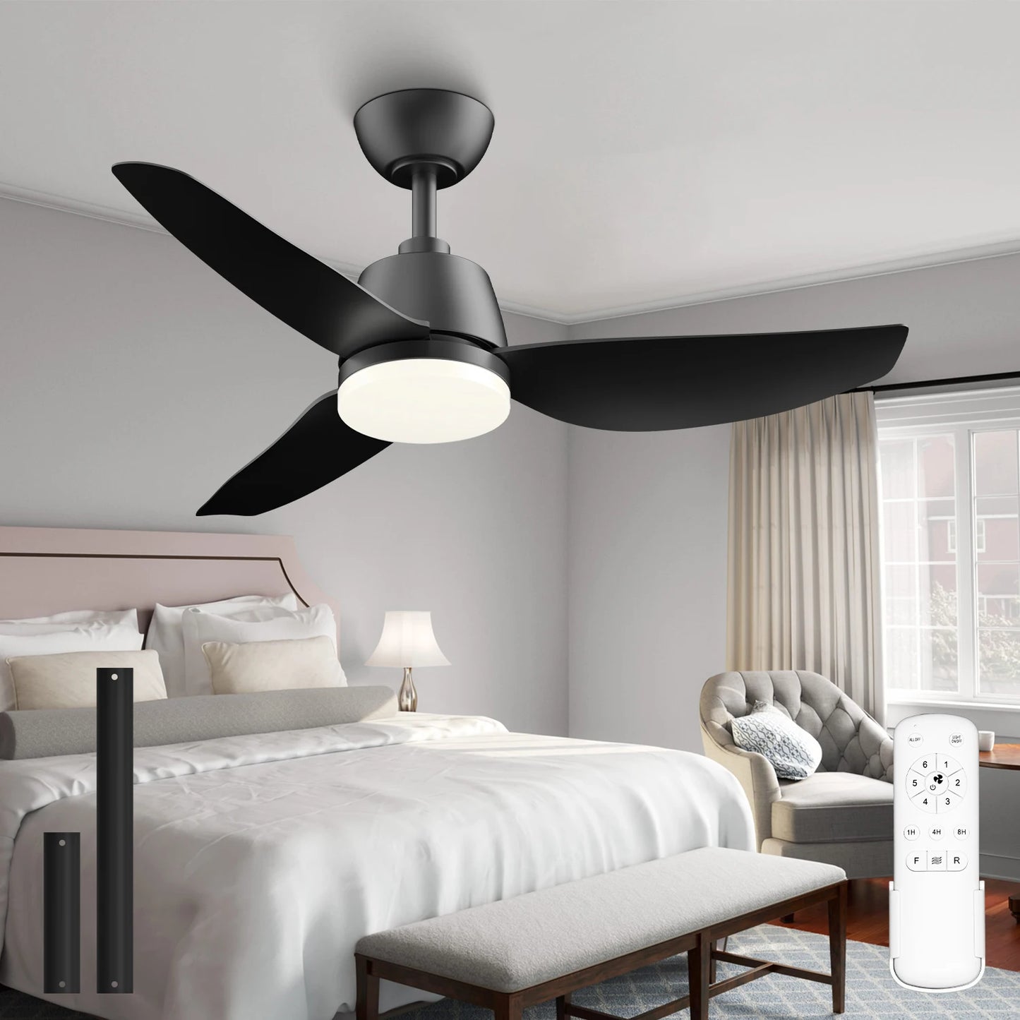 40" Ceiling Fan w/Light & Remote Control, 3 Blades 6-Speed Ceiling Fan