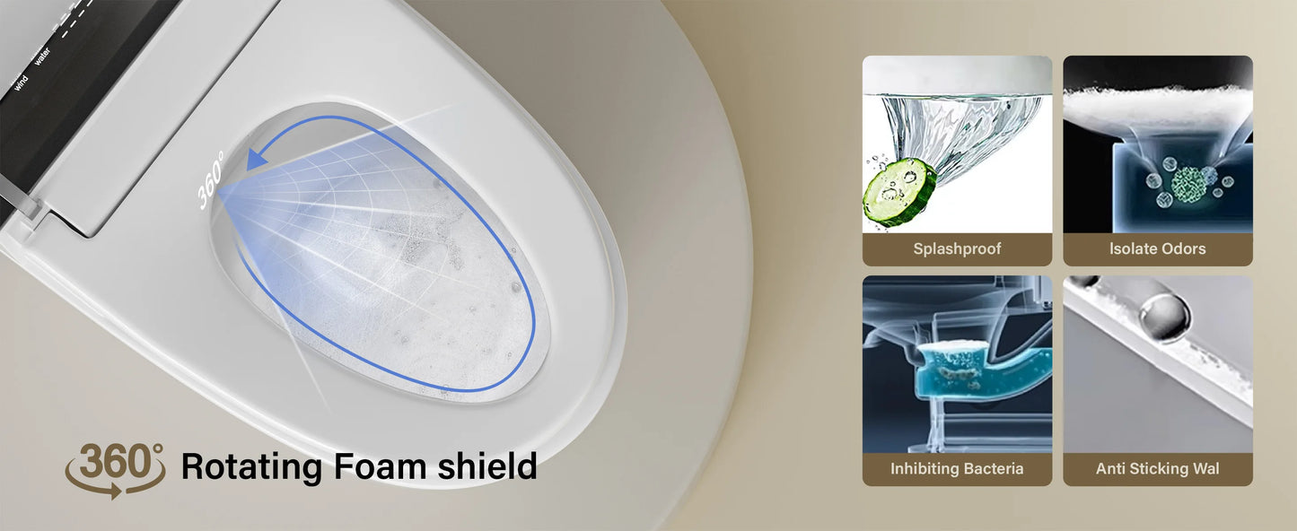 Smart Toilet with Built-in Heated Bidet, AUTO Open/Close, AUTO Dual Flush.