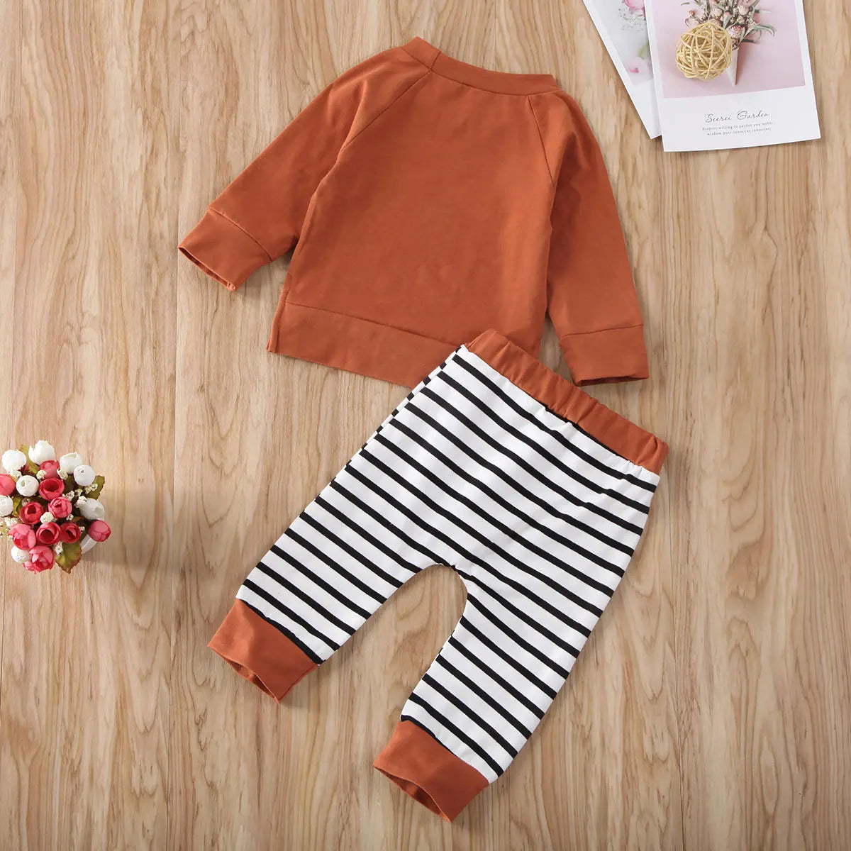 Baby/Toddler Boy's  Autumn Top + Striped Pants 2Pc Set. (0-6 to 24Mo)