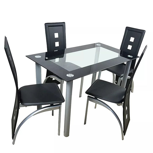 Tempered Glass Dining Table with 4 Chairs