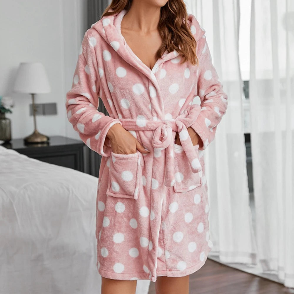 Women's Fluffy Spa Robe with Pockets/Hood  - Pink