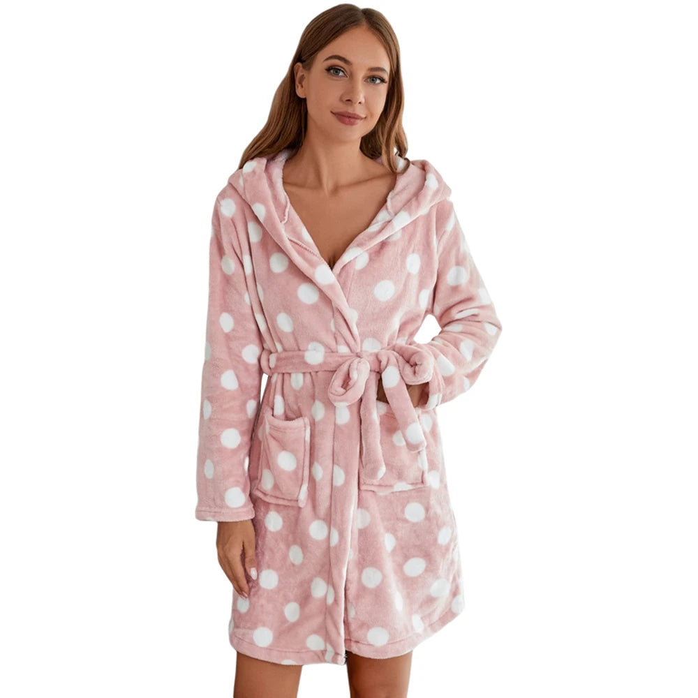 Women's Fluffy Spa Robe with Pockets/Hood  - Pink