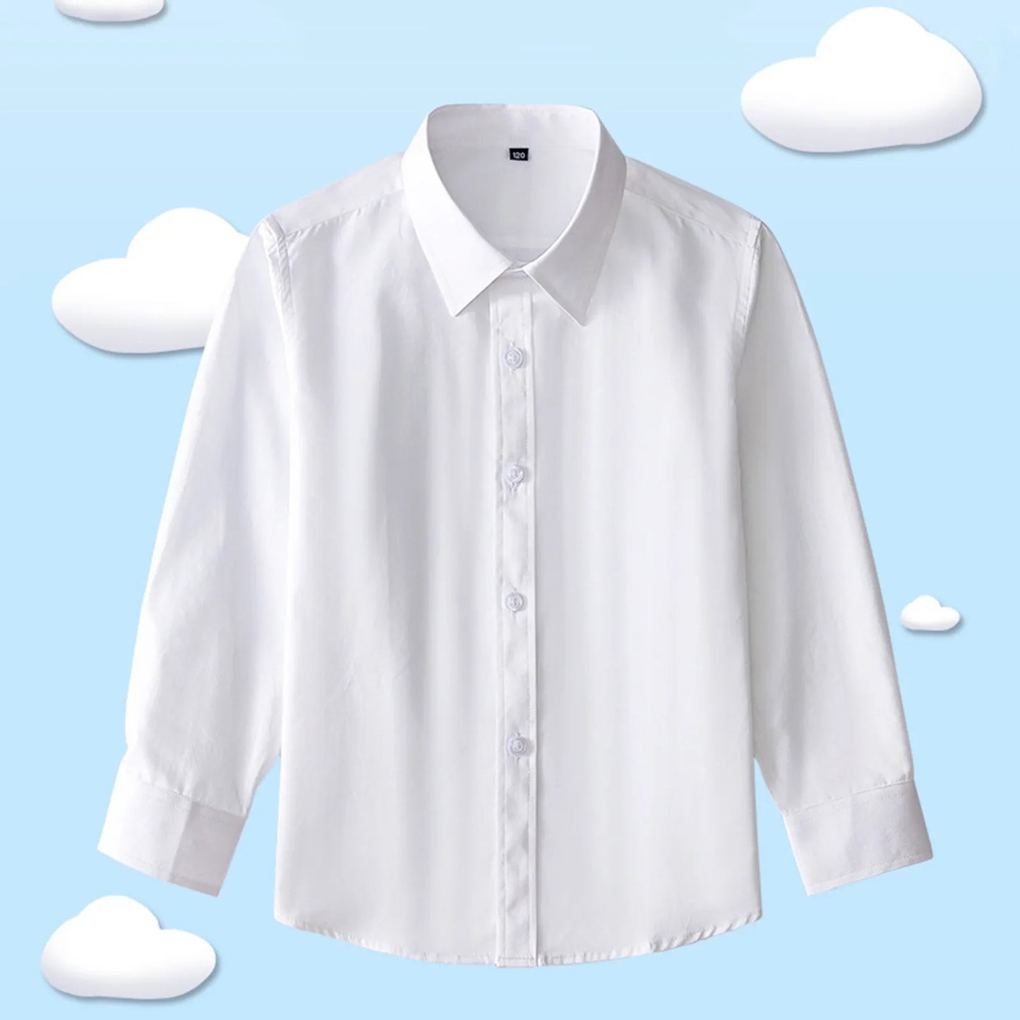 4-13Y Boys/Girls White Cotton Button-Down Shirt w/Long Sleeves, Formal, School