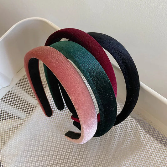 Women's Retro Wide Velvet Headband, Vintage Style Hair Accessory (x7 Colors).