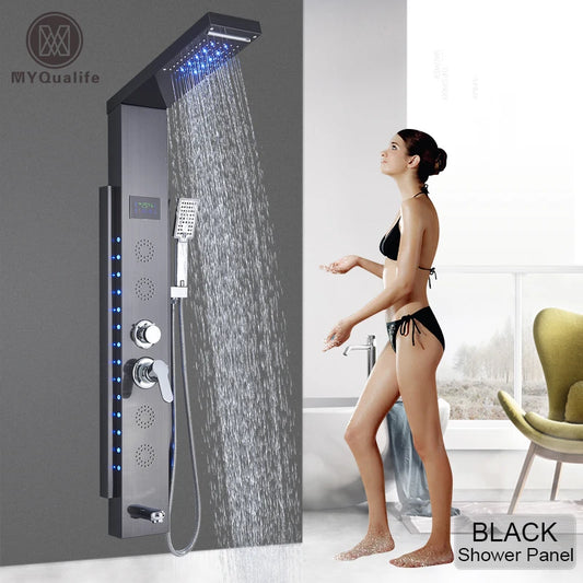 Top Design LED Panel 5-Function Shower Faucet, Wall Mount Column