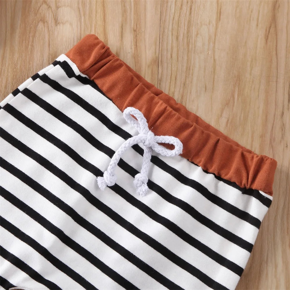 Baby/Toddler Boy's  Autumn Top + Striped Pants 2Pc Set. (0-6 to 24Mo)