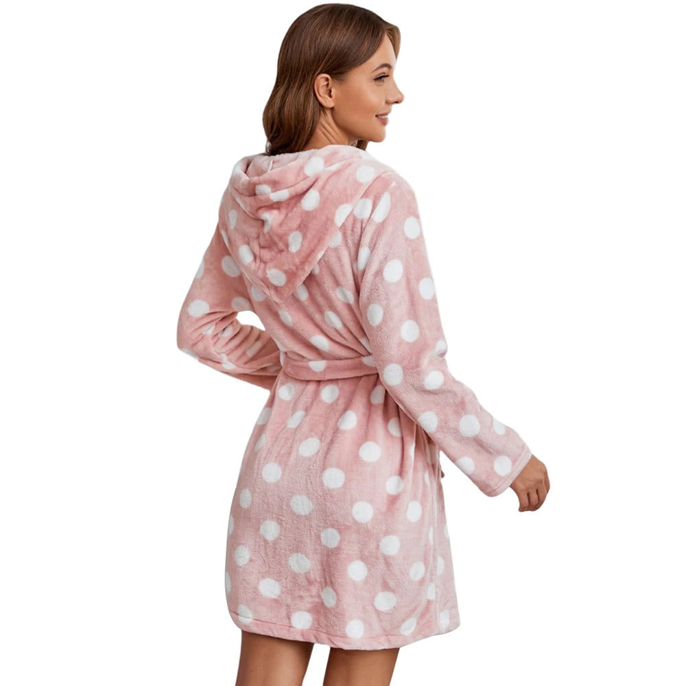 Women's Fluffy Spa Robe with Pockets/Hood  - Pink