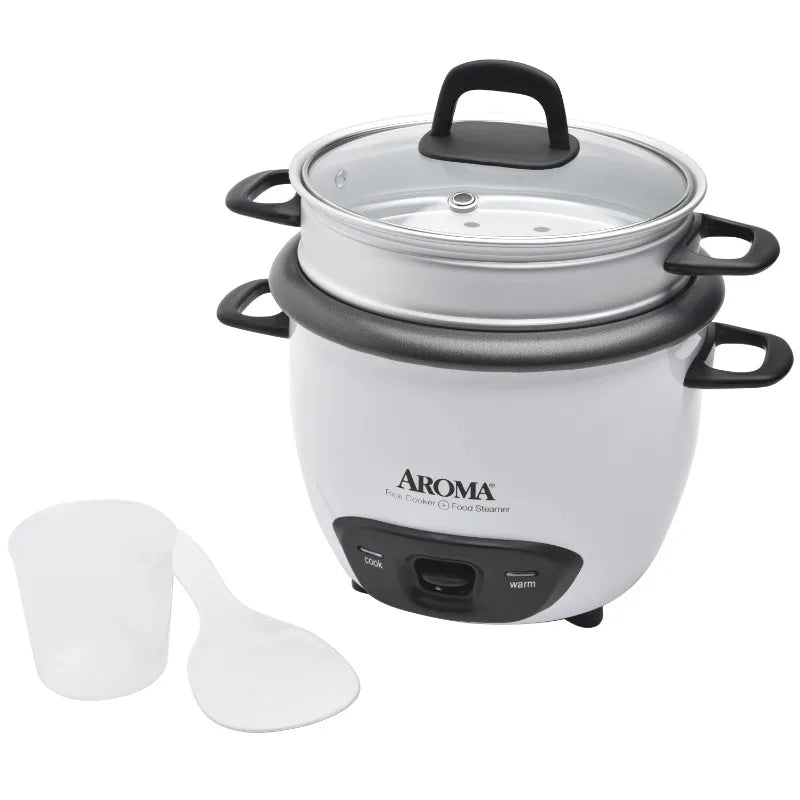 6-Cup (Cooked) Rice/Grain Cooker, Veggie Steamer. White