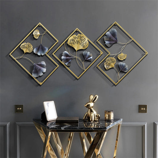 3-Pk 3D Ginkgo Metal Leaf Wall Decoration.