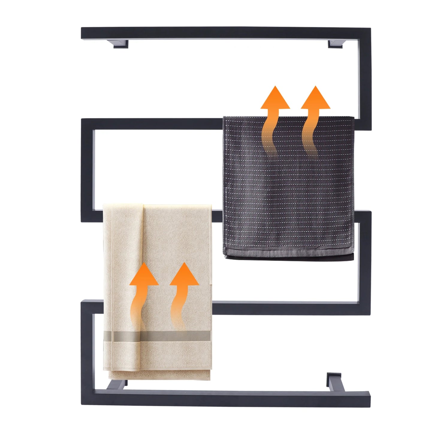 Modern S-Shaped Electric Heated Towel Rack, Matte Black