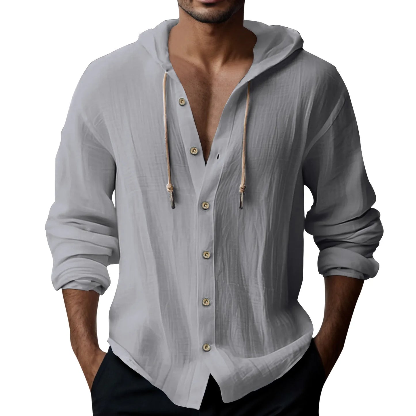 Men's Casual Loose Fit  Button-Down Hooded Shirt. (X5 Colors)