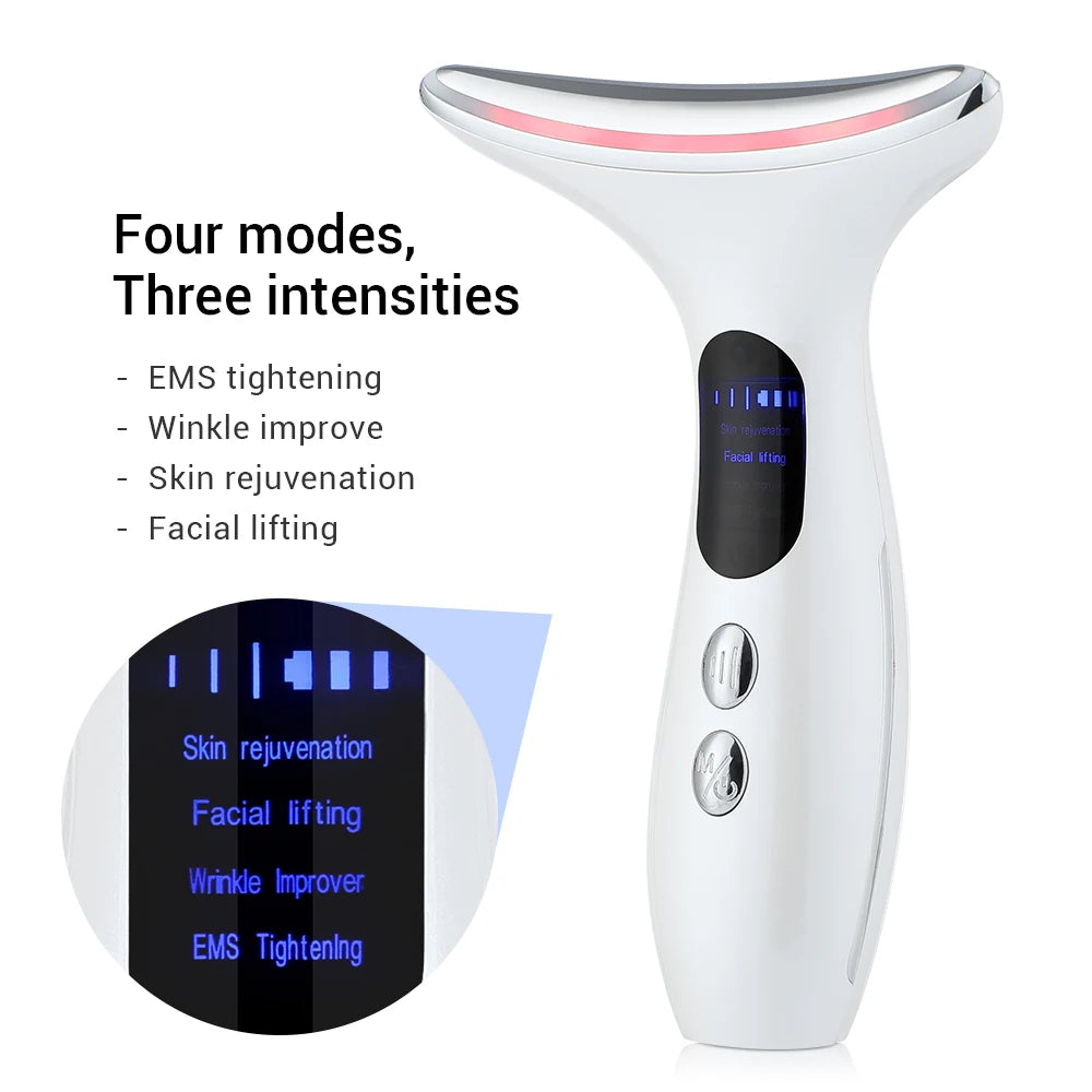 3-Color LED Photon Therapy Beauty Device - Neck/Face Anti-Wrinkle, Lifting, Tightening, Massaging w/Heat  (x4 Colors)