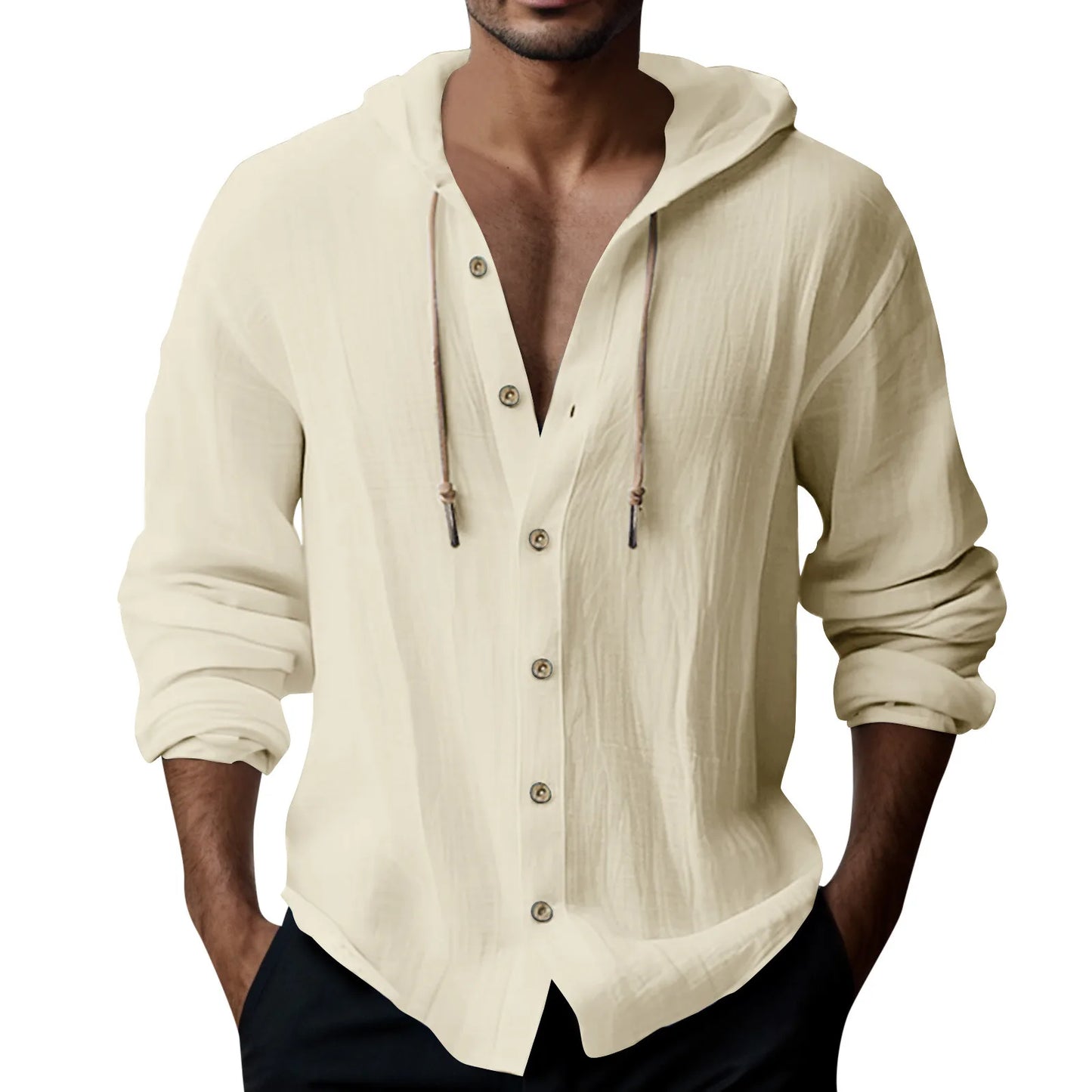 Men's Casual Loose Fit  Button-Down Hooded Shirt. (X5 Colors)