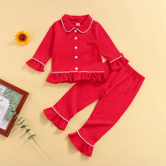 Toddler Girl 2-Pc Long Sleeve Pajama Set with Ruffle Hems.