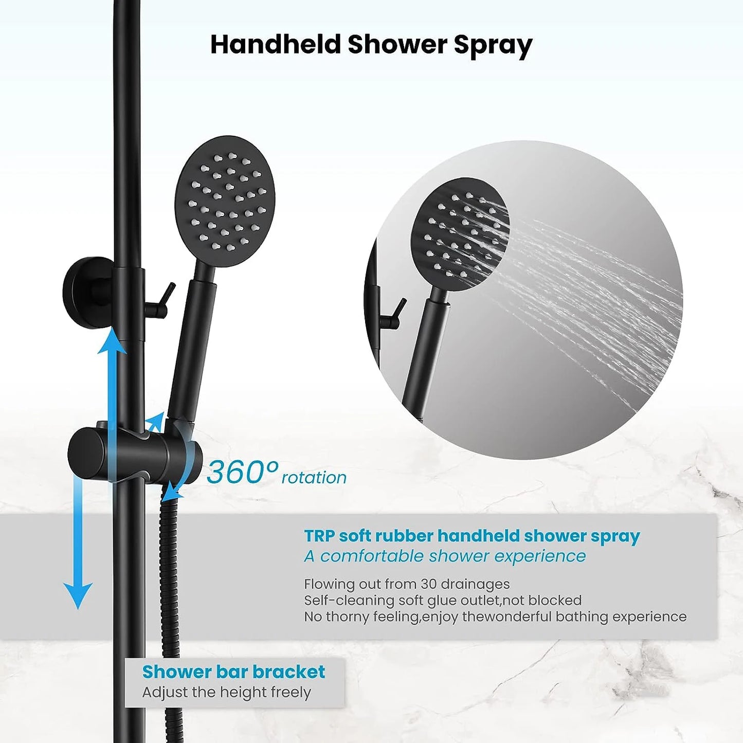 Triple Function Shower faucet w/Adjustable Hand Sprayer and Tub Spout - Black