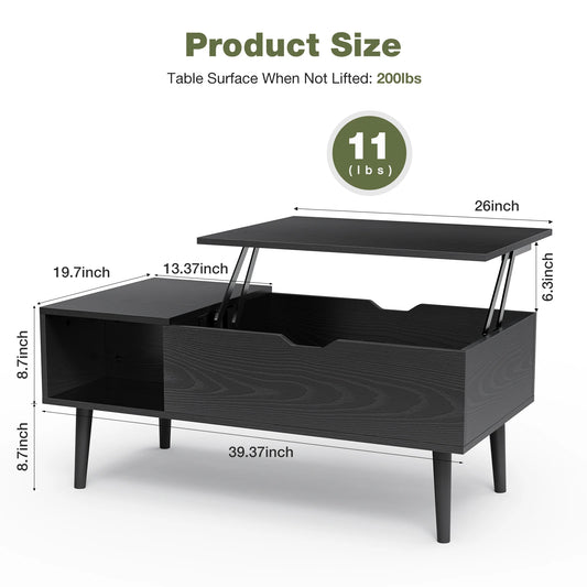 Living Room Lift-Top Coffee Table w/Adjustable Storage Shelf  (Black, Chocolate).