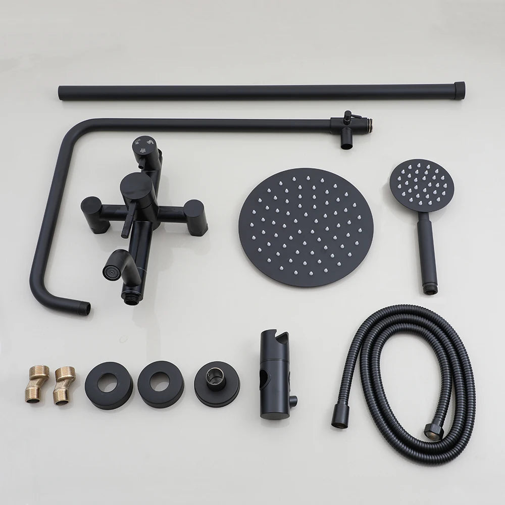 Triple Function Shower faucet w/Adjustable Hand Sprayer and Tub Spout - Black