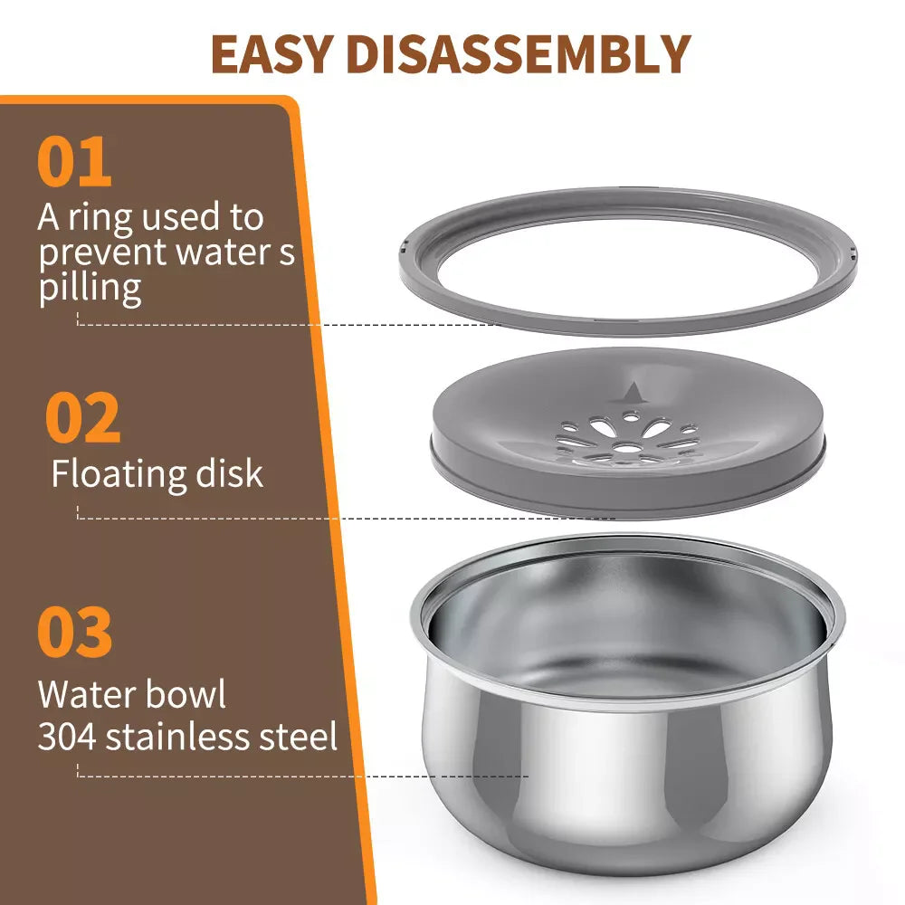 4L. Stainless Steel No Spill Travel Water Bowl for Dogs, Cats.