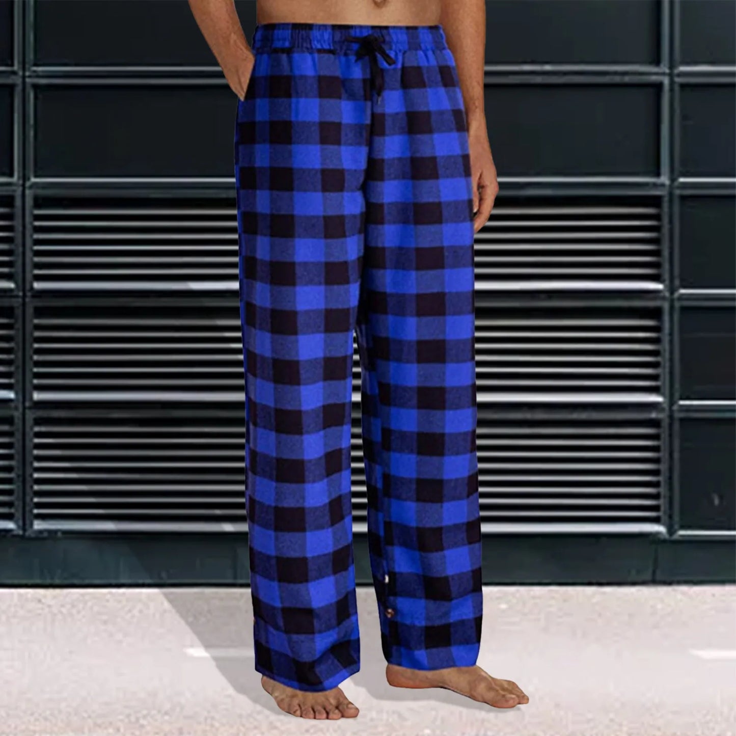 Mens Fashion Plaid Pajama Pants, Elastic Waist w/Pockets (x4 Colors)