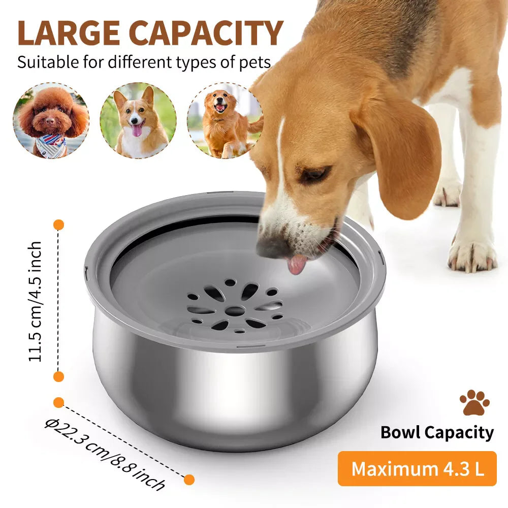 4L. Stainless Steel No Spill Travel Water Bowl for Dogs, Cats.