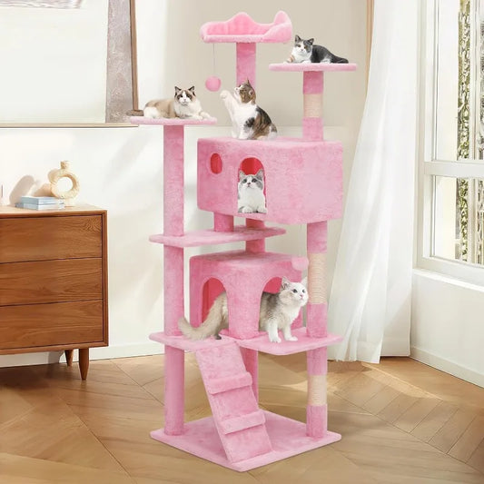 60" Cat Tower, 2 Condo's w/Scratching Post, Ladder - 4 Colors