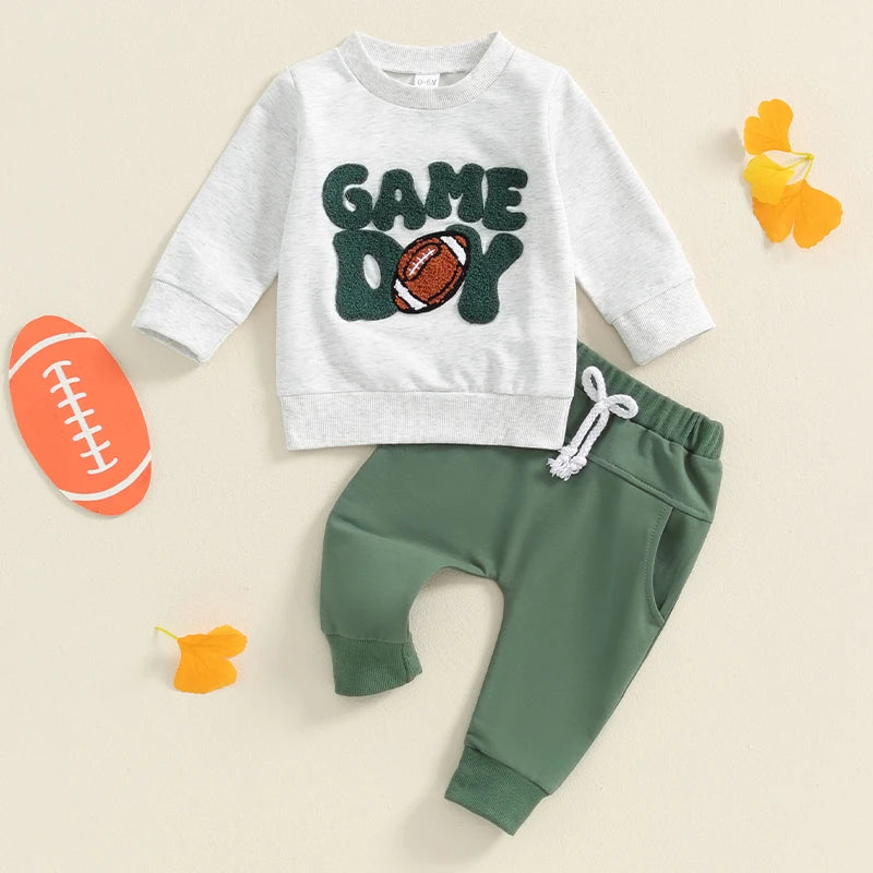 0-6M to 3T Baby/Toddler Boys Sweatshirt/Pants Set w/Letter Sports Embroidery