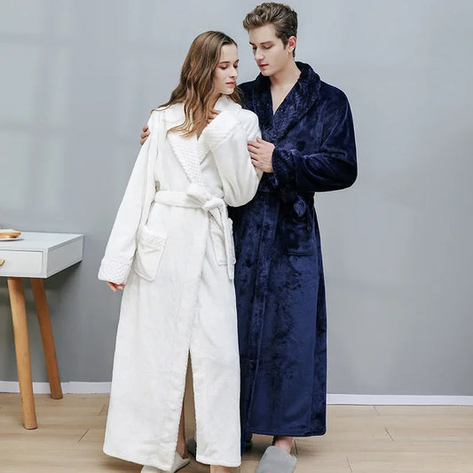 Couples Warm Long Coral Fleece Bathrobes for Men & Women (x6 Colors).