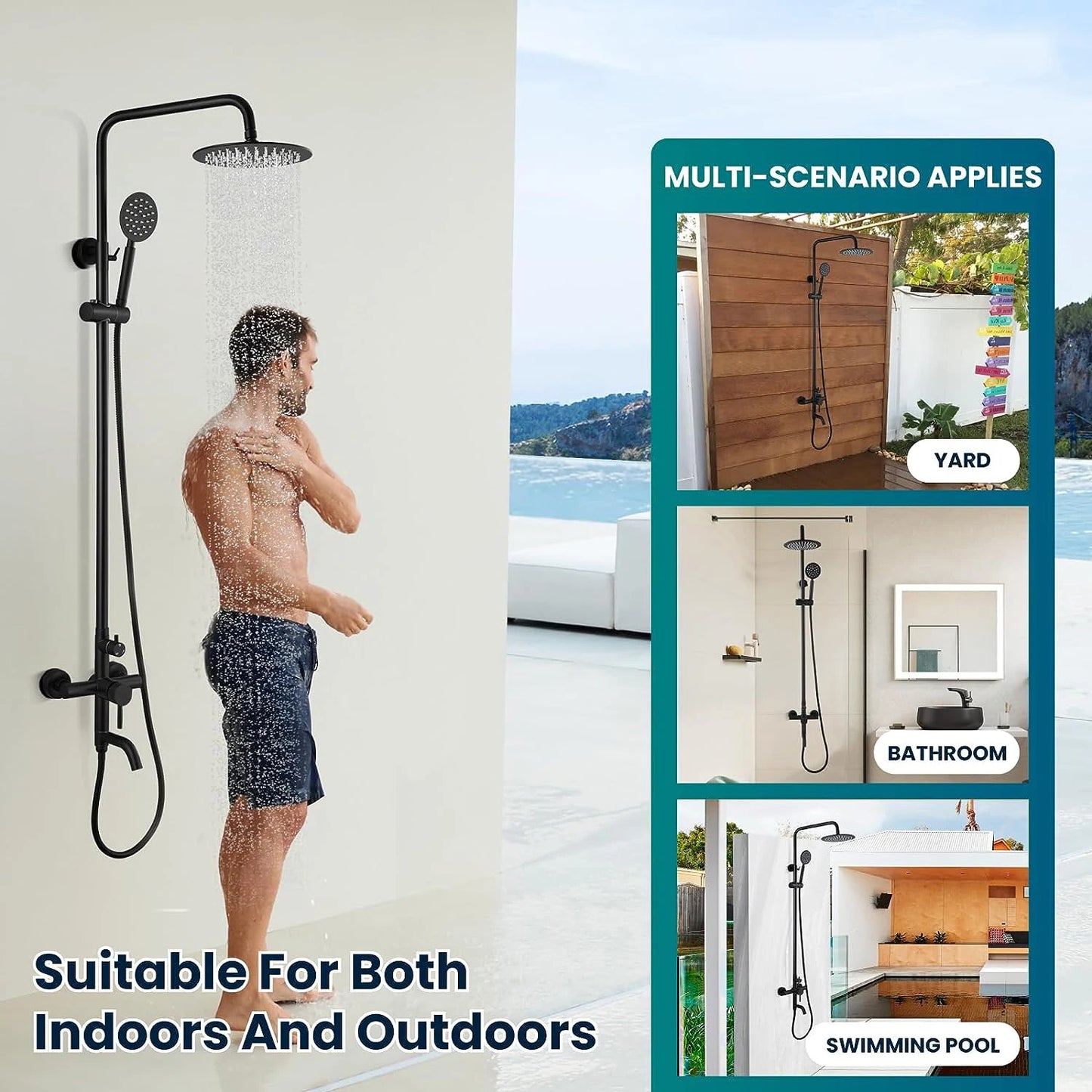Triple Function Shower faucet w/Adjustable Hand Sprayer and Tub Spout - Black