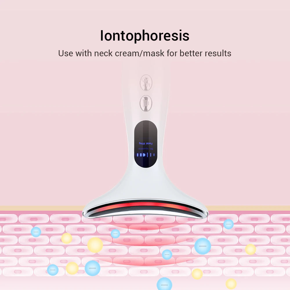 3-Color LED Photon Therapy Beauty Device - Neck/Face Anti-Wrinkle, Lifting, Tightening, Massaging w/Heat  (x4 Colors)