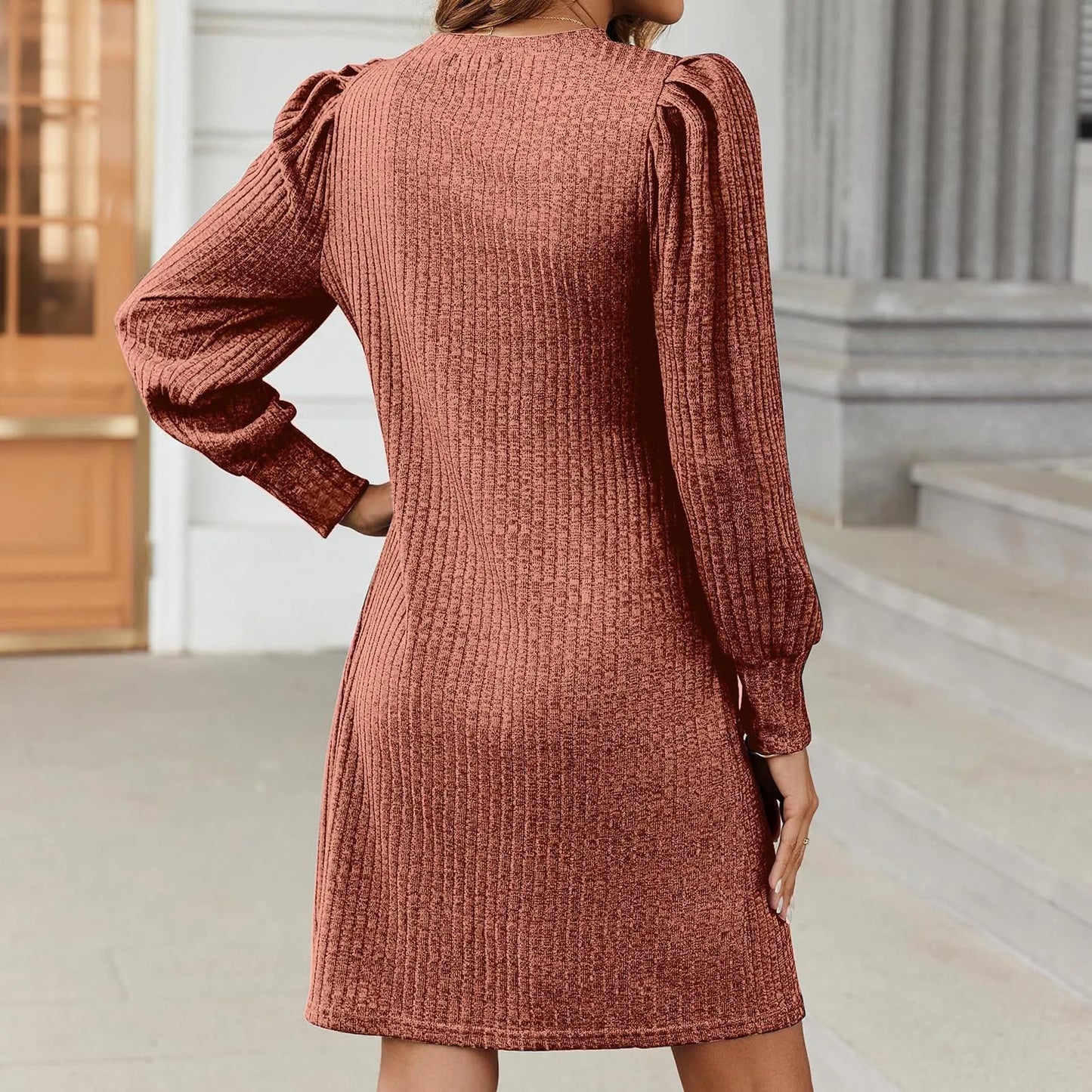 Womens' Ribbed Knit Tunic Sweater Dress w/Pockets & Side Slit (x7 Colors)