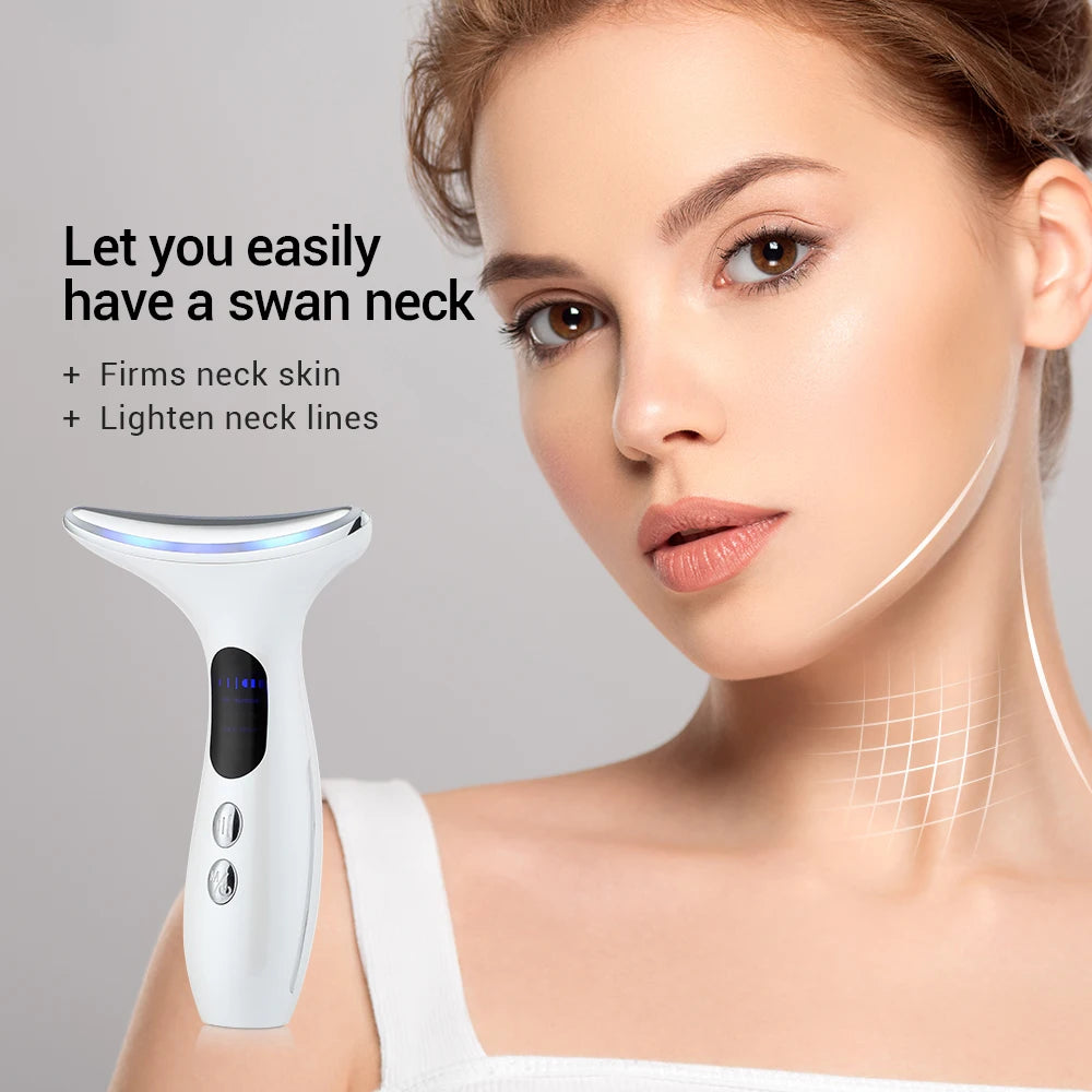 3-Color LED Photon Therapy Beauty Device - Neck/Face Anti-Wrinkle, Lifting, Tightening, Massaging w/Heat  (x4 Colors)