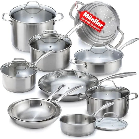 17Pc Stainless Steel Cookware Set - Ergonomic