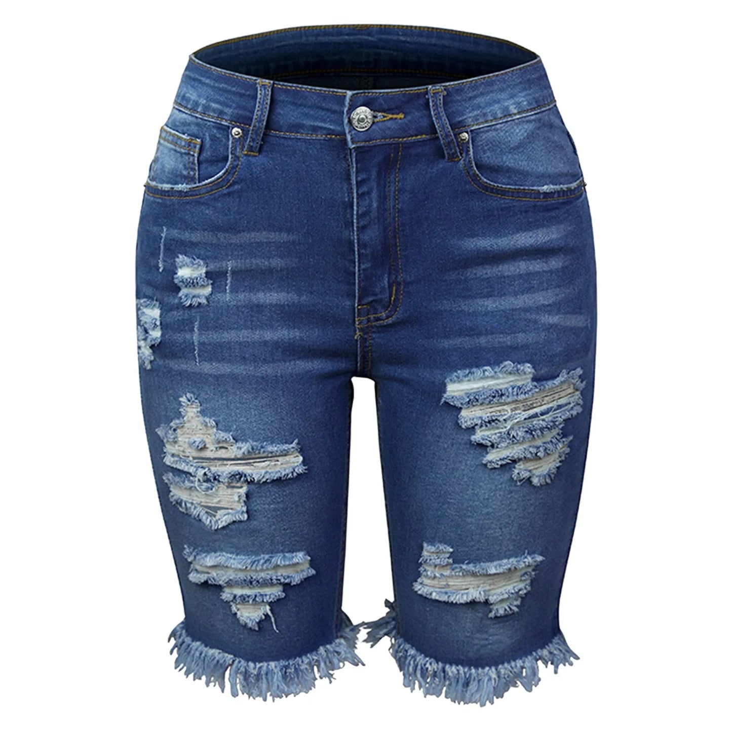 Women's Stretchy Ripped Frayed Denim Cut-offs Jeans (Blue, Light Blue)