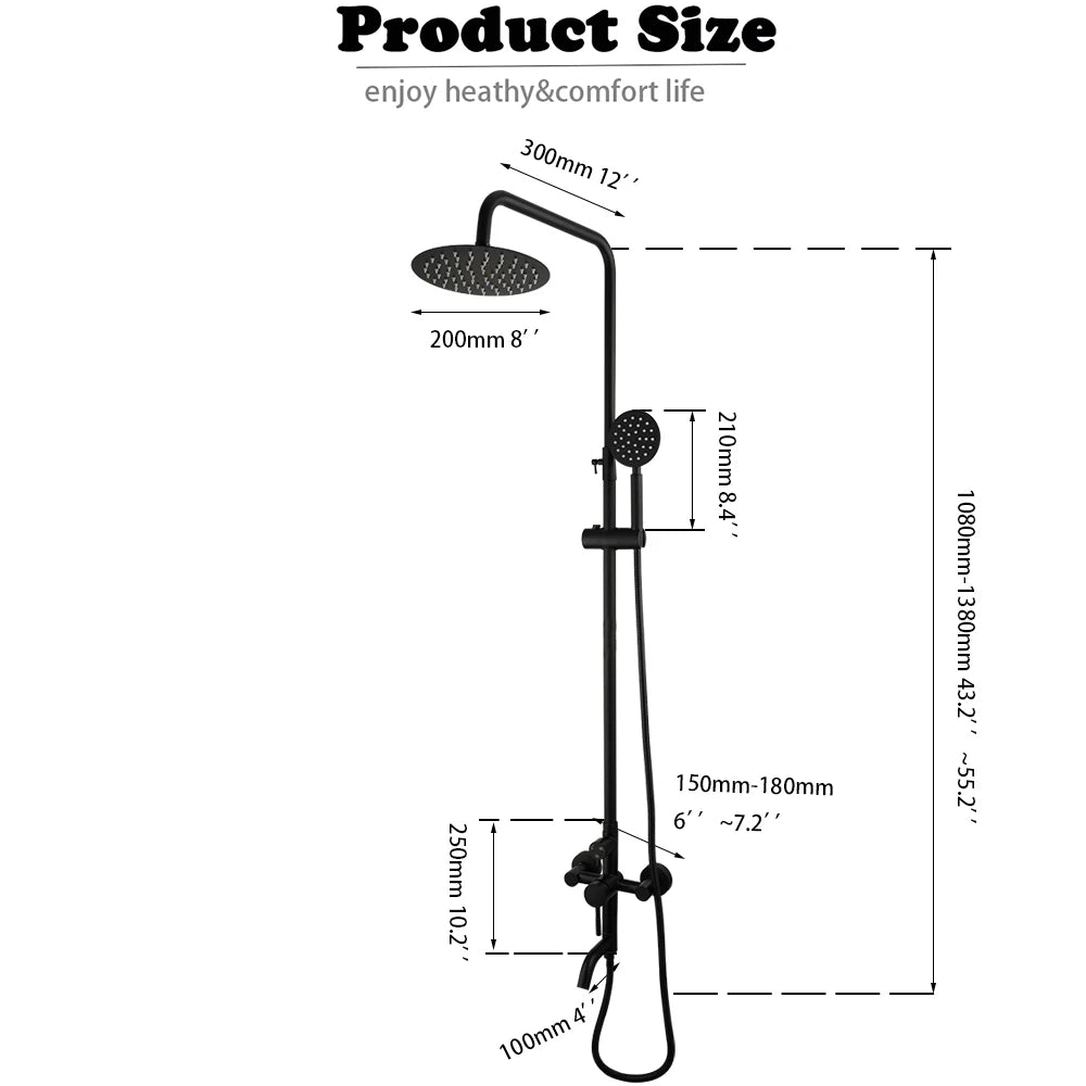 Triple Function Shower faucet w/Adjustable Hand Sprayer and Tub Spout - Black