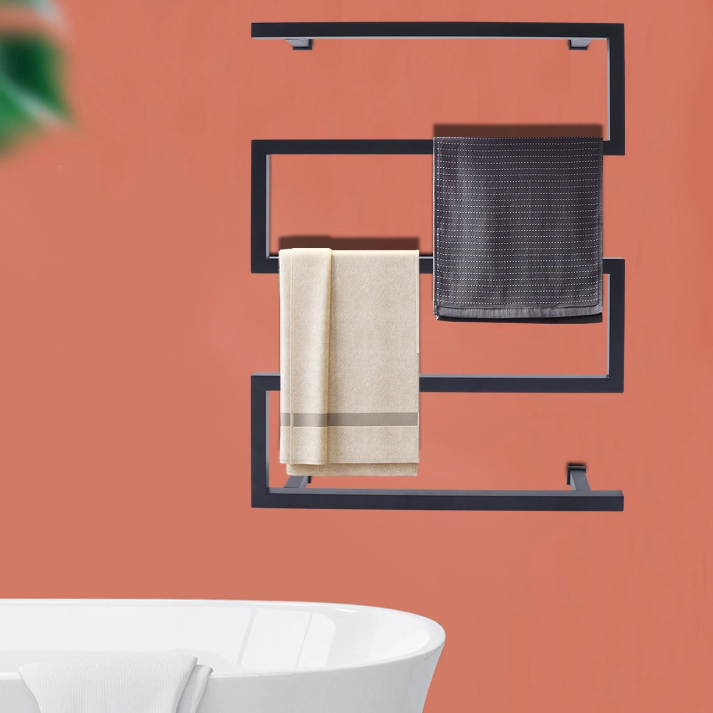 Modern S-Shaped Electric Heated Towel Rack, Matte Black