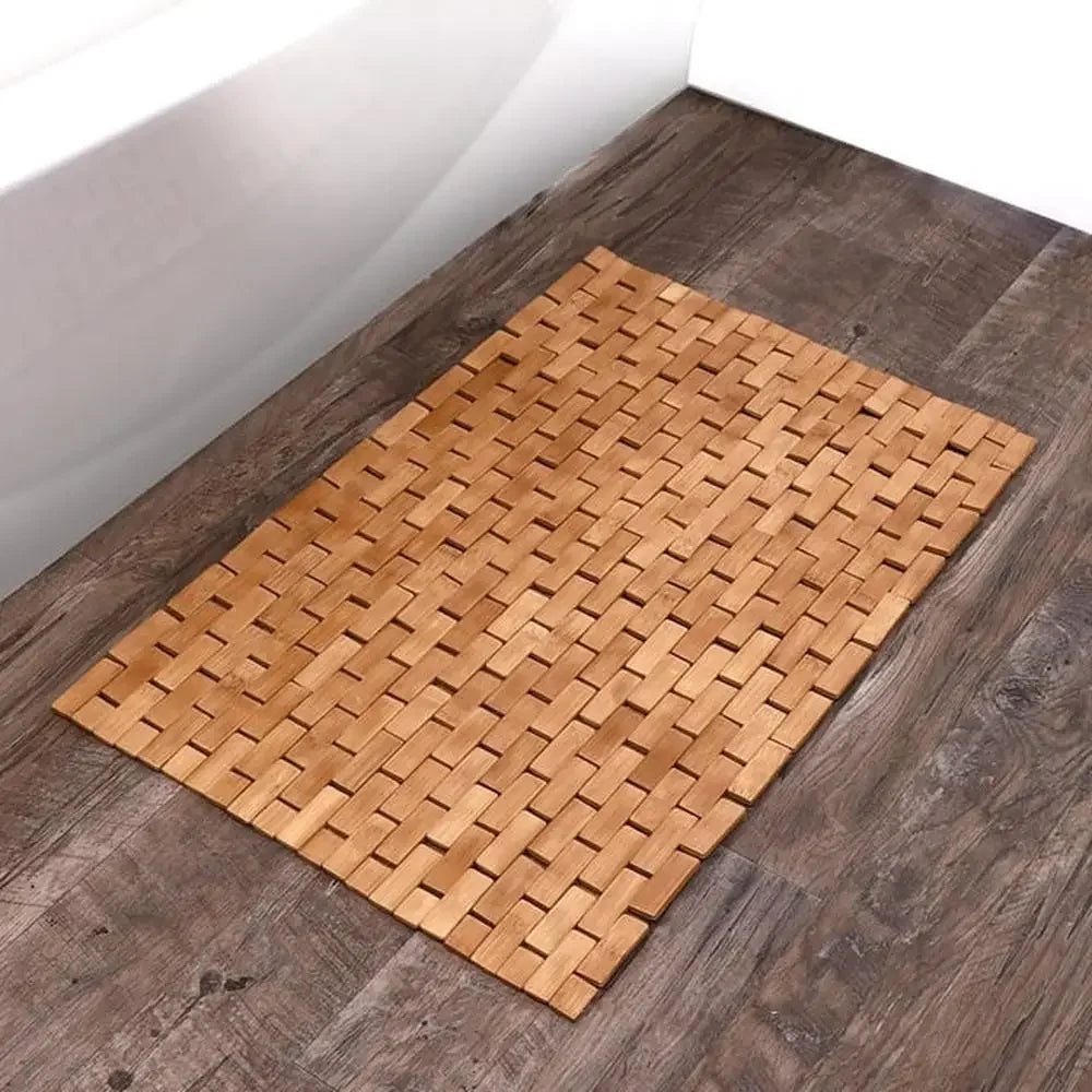 Luxury Bamboo Shower/Bath Mat, Water-Resistant, Skid-Resistant Backing