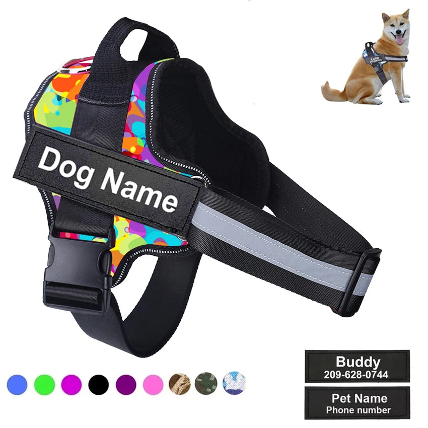 Dog Harness Vest, NO PULL, Reflective, Adjustable with ID Custom Patch (x11  Colors)