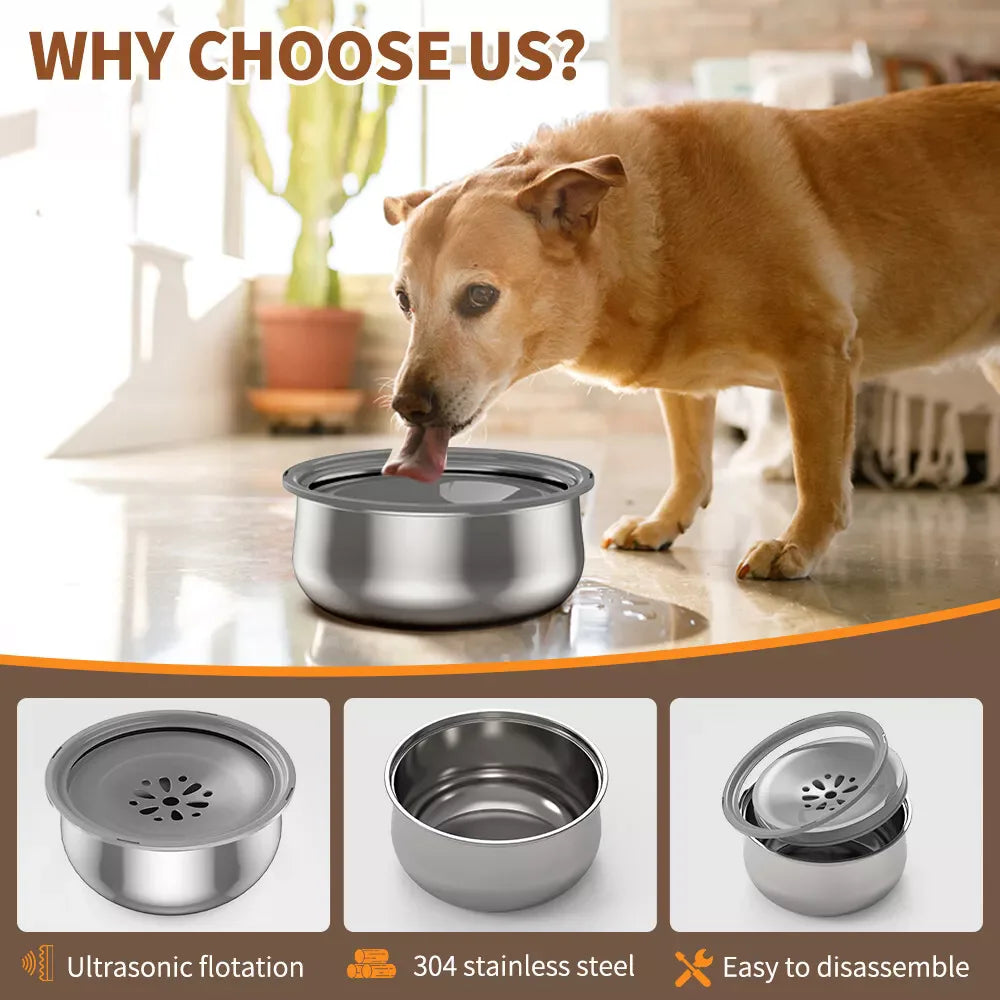 4L. Stainless Steel No Spill Travel Water Bowl for Dogs, Cats.