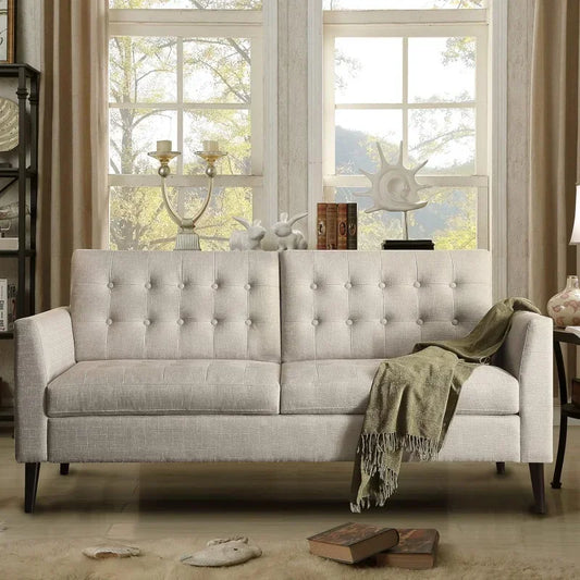 Hand-tufted Living Room Loveseat Sofa in Beige & Grey.