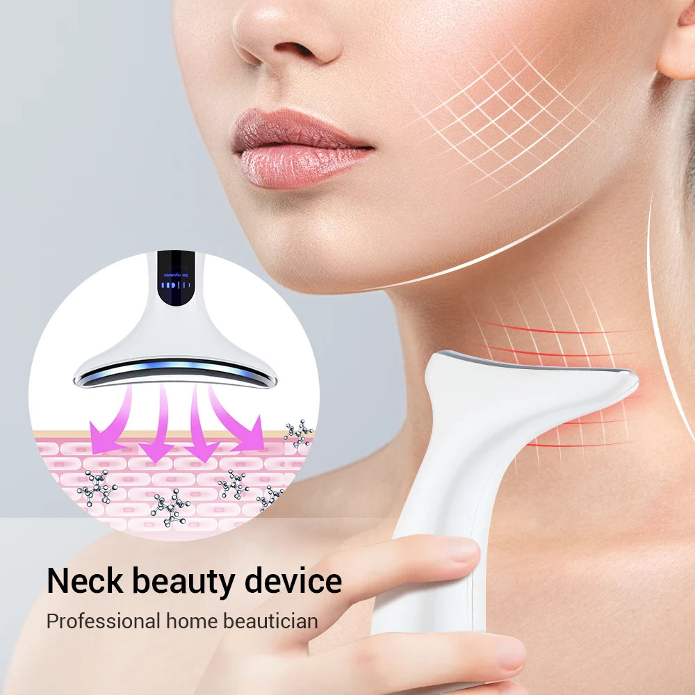 3-Color LED Photon Therapy Beauty Device - Neck/Face Anti-Wrinkle, Lifting, Tightening, Massaging w/Heat  (x4 Colors)