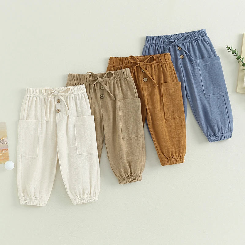 6M-4Y Baby/Toddler Boy/Girl Cotton Elastic/Drawstring Pants w/Pockets - X4 Colors