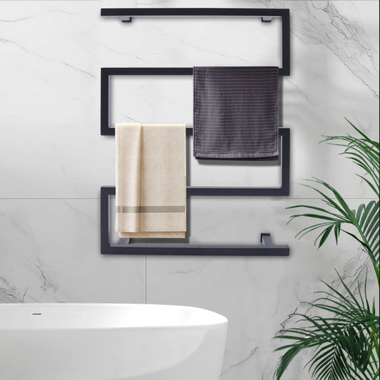 Modern S-Shaped Electric Heated Towel Rack, Matte Black