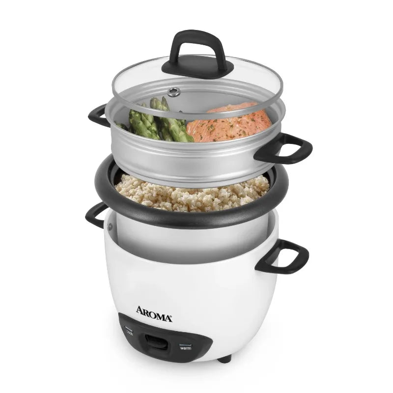 6-Cup (Cooked) Rice/Grain Cooker, Veggie Steamer. White