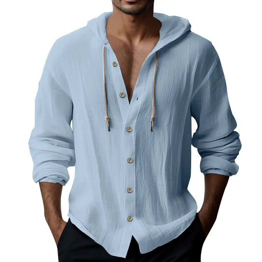 Men's Casual Loose Fit  Button-Down Hooded Shirt. (X5 Colors)