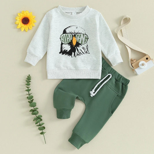 0-6M to 3T Baby Boy Football, Birds Eagles Sweatshirt + Sweatpants Set