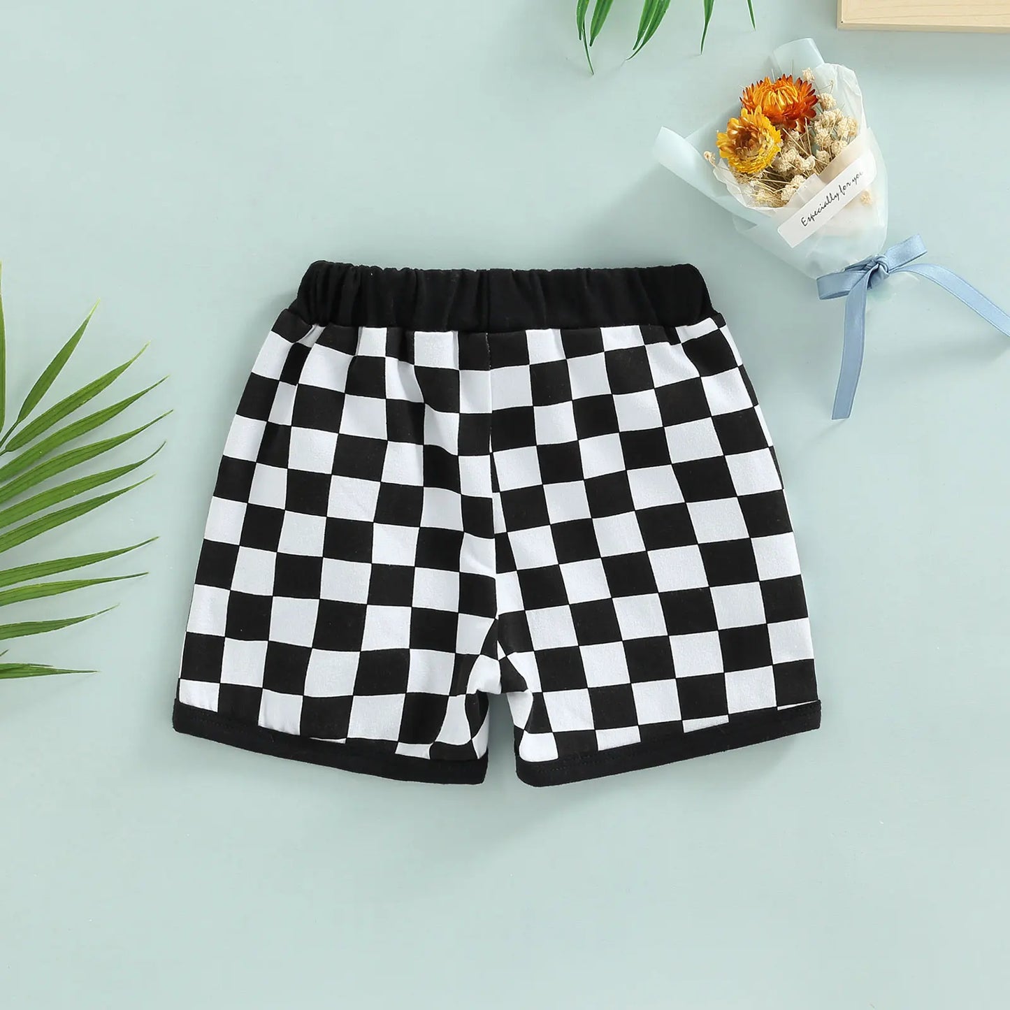 6M - 3T Toddler Boys Shorts with Checkerboard Elastic Waist Drawstring