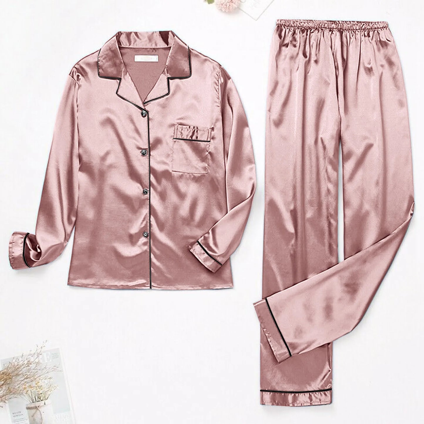 Women's Sleepwear Loungewear, Faux Satin Pajama Set (10 Colors, as avail.) M-4XL